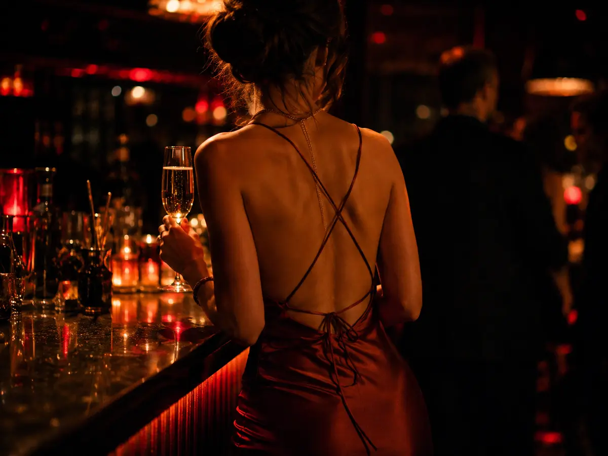 Bar rétro avec banquettes et lumières colorées