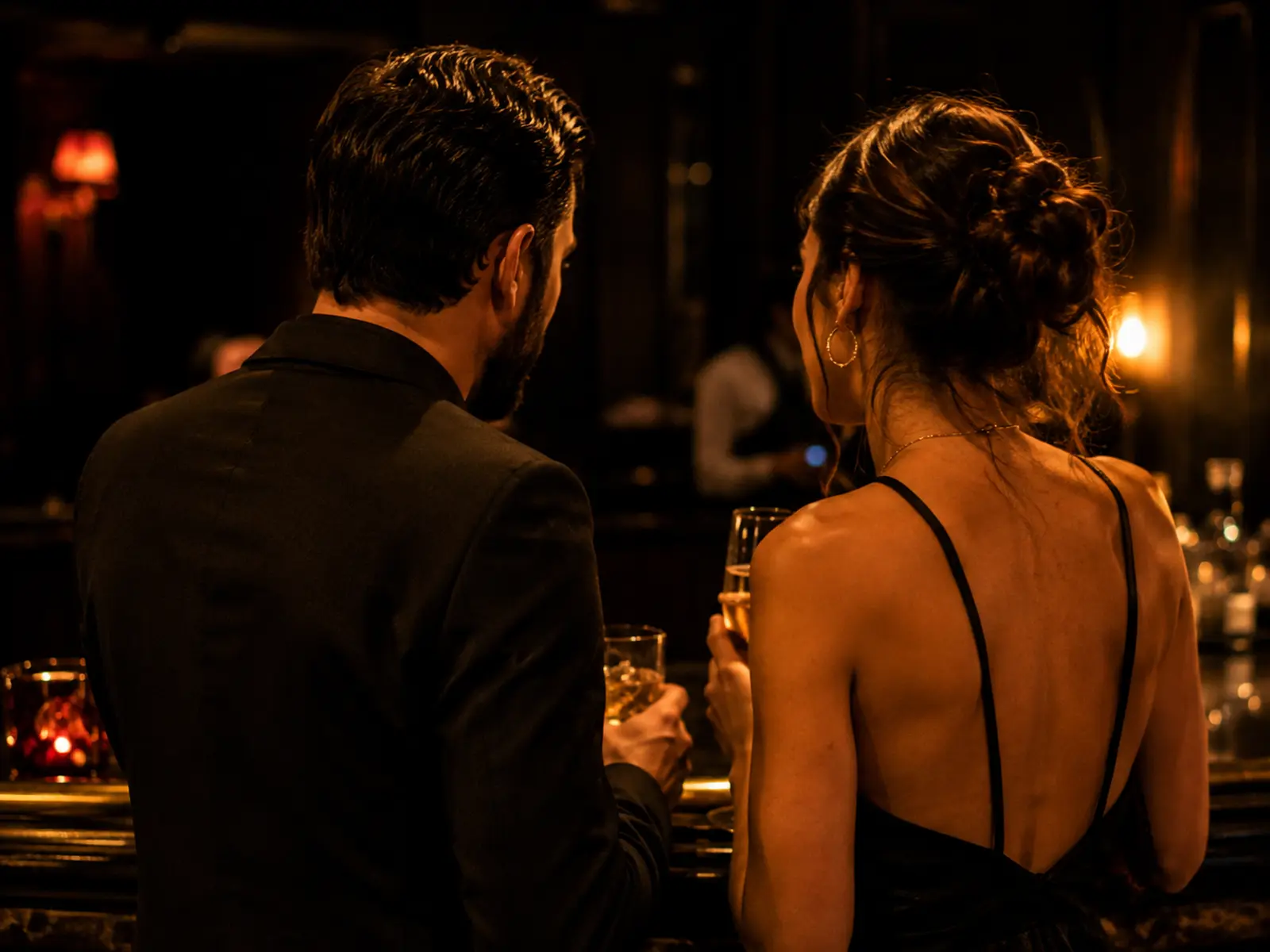 Couple élégant de dos dans un club libertin